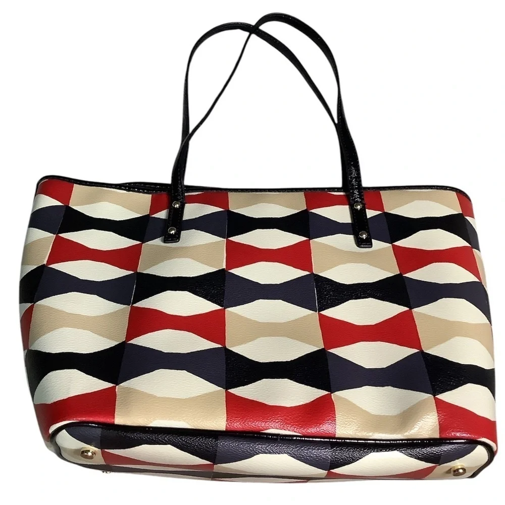 Kate Spade Red and Black Geometric Tote Bag